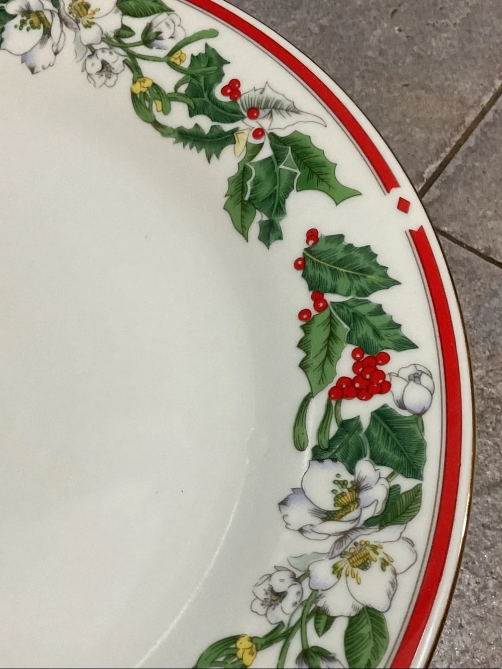 Festive Holly Border Dinner Plate - White, Red & Green